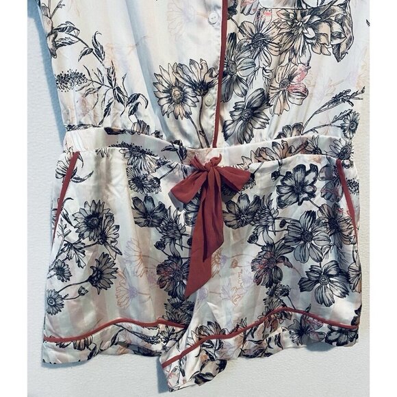 Victorias Secret Romper Womens Large Pink Stiped Floral Satin Ribbon Tie Flirty - Picture 4 of 8